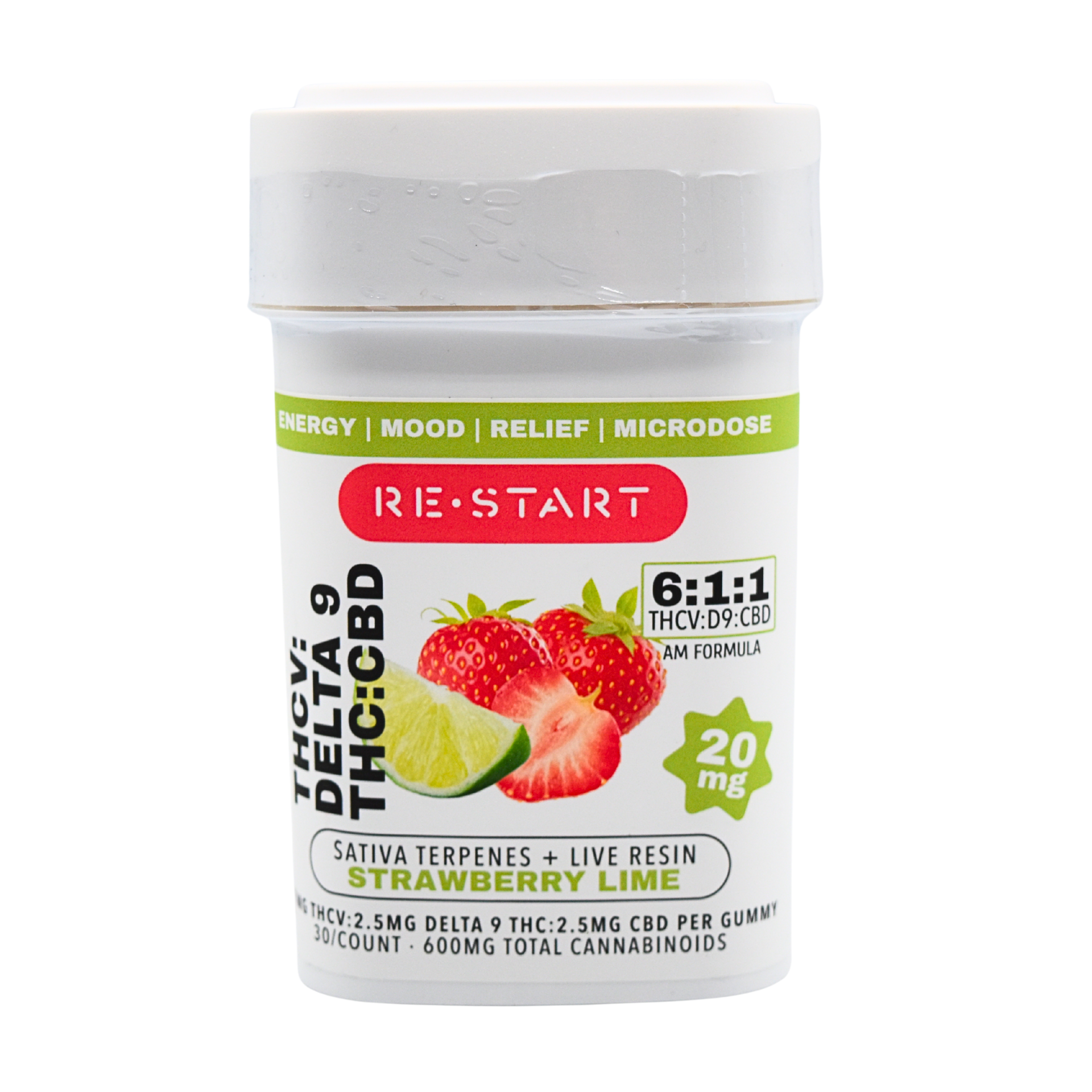 THCV Delta 9 THC CBD 20MG Energies Gummies Strawberry (6:1:1) / 30-ct (Reg. Price $85)